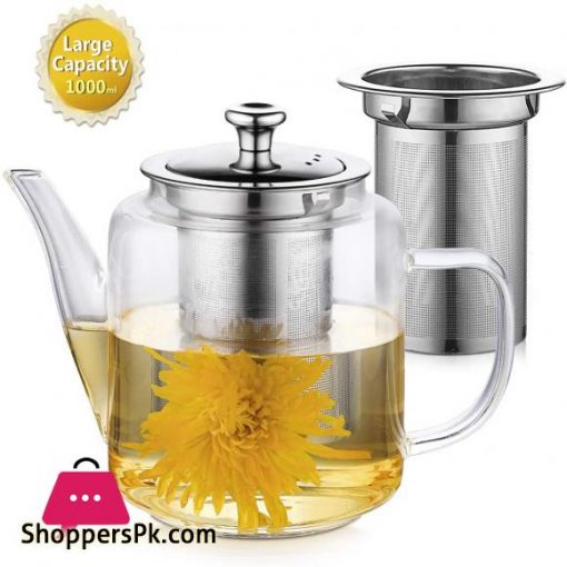 Glass Teapot with Removable Infuser 33oz1000ml Tea Kettle Stovetop Safe Glass Teapot with Lid for Loose Leaf Tea and Blooming Tea