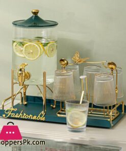 Glass Water Appliance With Cups Tray Large Capacity Cold Juice Barrel Heat Resistant Beverage TeapotTeaware Sets