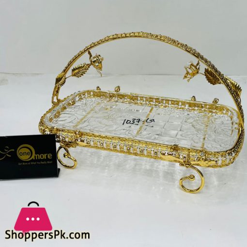 Gold Iron Plating Glass Fruit Basket Handle Type Gift Basket Multi-Function Storage Baskets - 1037