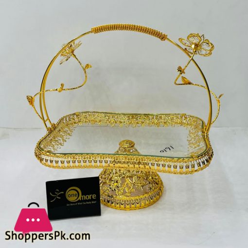 Gold Iron Plating Glass Fruit Basket Handle Type Gift Basket Multi-Function Storage Baskets - 1610
