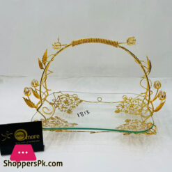 Gold Iron Plating Glass Fruit Basket Handle Type Gift Basket Multi-Function Storage Baskets – 1813