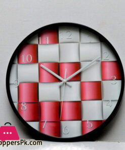 Gray & Red Square Round Analog Wall Clock