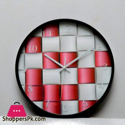Gray & Red Square Round Analog Wall Clock