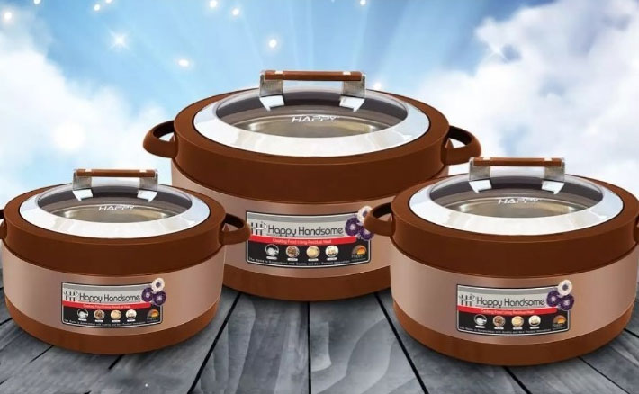 Happy Handsome Metallic Hot Pot 3 Pcs Set - Steel Plus Glass Top