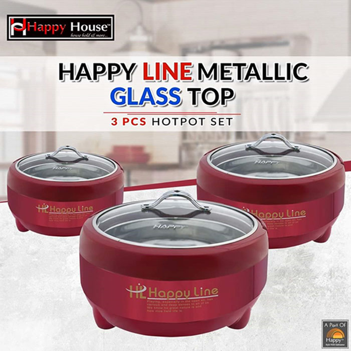 Happy Line Metallic Glass Top Hotpot 3 Pcs Set