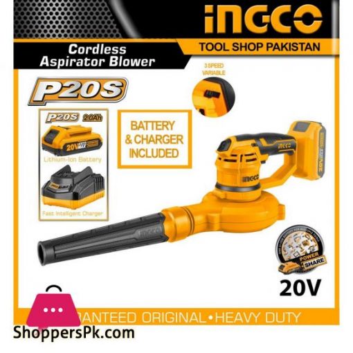 INGCO 2 IN 1 Cordlesss Aspirator Blower Vacuum Cleaner 20V CABLI2001 with battery charger POWERSHARE NC