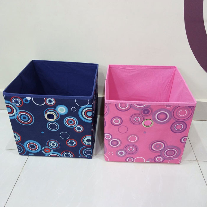 Printed Foldable Square Folding Box Clothes Organizer Fabric Cube