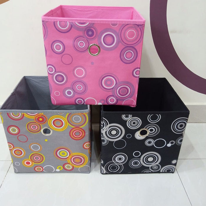 Printed Foldable Square Folding Box Clothes Organizer Fabric Cube