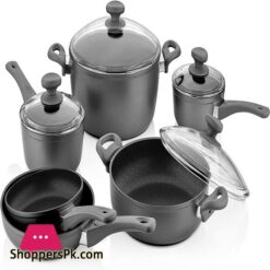 Saflon Titanium Nonstick 10 Piece Cookware Set Forged Aluminum with PFOA Free Scratch Resistant Coating from England Dishwasher Safe