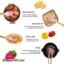 Caliamary Silicone Kitchen Utensil Set 11 Pieces Cooking Utensil With Wooden Handles Utensil Holder For Nonstick Cookware Spoon Soup Ladle Slotted Turner Whisk Tongs Brush Pasta Server Pink