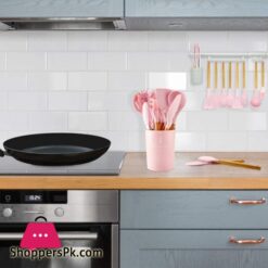 Caliamary Silicone Kitchen Utensil Set 11 Pieces Cooking Utensil With Wooden Handles Utensil Holder For Nonstick Cookware Spoon Soup Ladle Slotted Turner Whisk Tongs Brush Pasta Server Pink