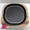 Sizzling Wave Plate Cast Iron Square Hot Plate with Wood Plate Under Liner 22-CM