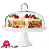 Solicasa Bianco Pedestal Cake Dish Ceramic Plate and Glass Dome