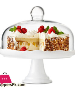 Bianco Pedestal Cake Dish Ceramic Plate and Glass Dome