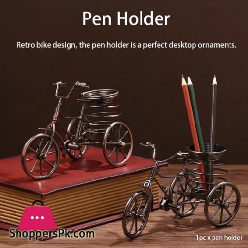 Storage Home Decor Tricycle Shape Pen Holder Iron Desk Organizer Office Ornament Non Slip Study Room Pencil Container SimpleFigurines Miniatures