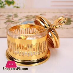 Unique Jars Style Gold Finish Metal Glass Salt Sugar Jar Storage Bottle Tableware Dinnerware Home Table Decorfigurines Miniatures
