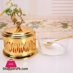 Unique Jars Style Gold Finish Metal Glass Salt Sugar Jar Storage Bottle Tableware Dinnerware Home Table Decorfigurines Miniatures