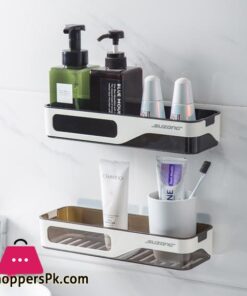 Wall Mounted Bathroom Organizer Shelf Cosmetic Shampoo Storage Rack Kitchen Plastic Holder Household Items Bathroom AccessoriesStorage Holders Racks