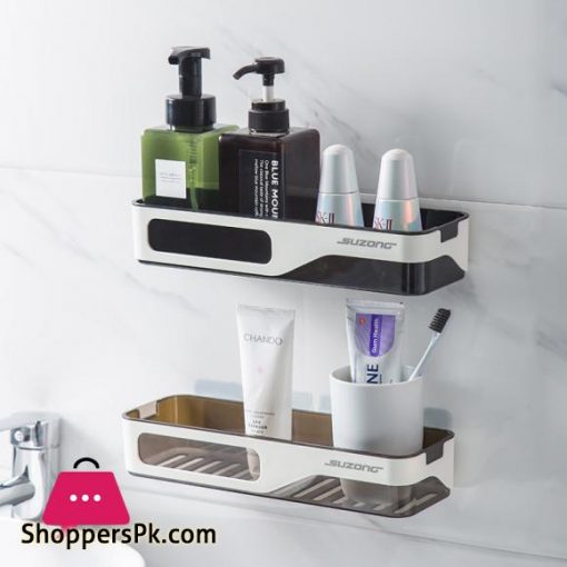 Wall Mounted Bathroom Organizer Shelf Cosmetic Shampoo Storage Rack Kitchen Plastic Holder Household Items Bathroom AccessoriesStorage Holders Racks