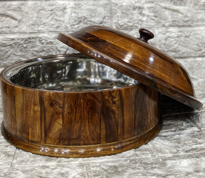 Wooden Hand Crafted Roti Box Hot Pot With Steel Pot 5 Wooden Hand Crafted Roti Box Hot Pot With Steel Pot