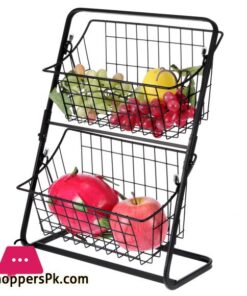 Iron Fruit Storage Shelf Vegetable Fruit Large Capacity Storage Rack Double Layer Storage Basket For Kitchen Seasoning OrganizerStorage Holders Racks