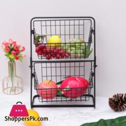 Iron Fruit Storage Shelf Vegetable Fruit Large Capacity Storage Rack Double Layer Storage Basket For Kitchen Seasoning Organizerstorage Holders Racks