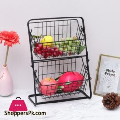 Iron Fruit Storage Shelf Vegetable Fruit Large Capacity Storage Rack Double Layer Storage Basket For Kitchen Seasoning Organizerstorage Holders Racks