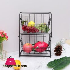 Iron Fruit Storage Shelf Vegetable Fruit Large Capacity Storage Rack Double Layer Storage Basket For Kitchen Seasoning Organizerstorage Holders Racks