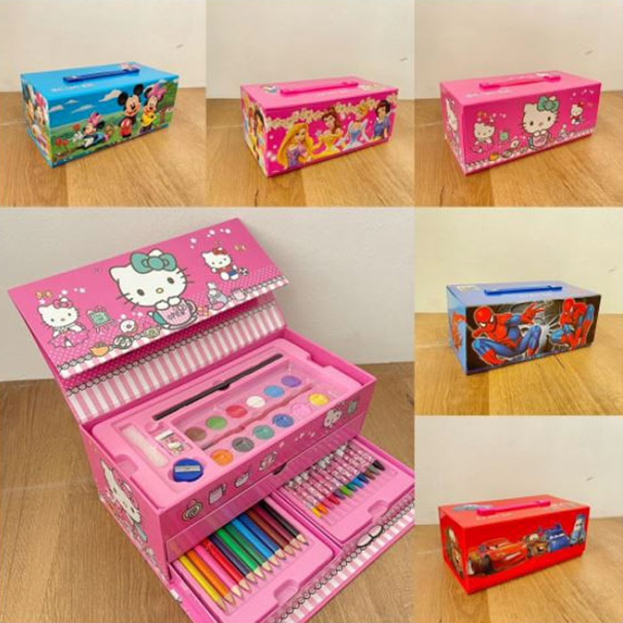 54 Pieces Kids Art Artist Set In A Box With Drawers For Boys Girls Colouring Sets Pens Pencils Crayons Paints Felt Tip Stationary School Travel Set.