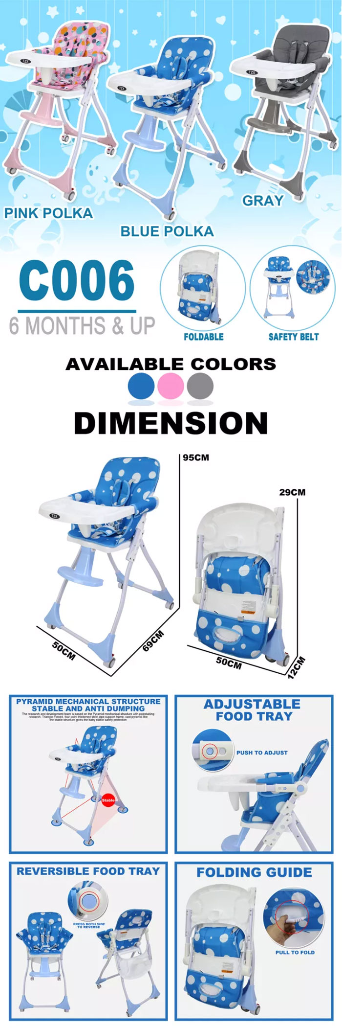 Baby Love Baby High Chair Booster Baby Feeding Chair Dining Chair - C006