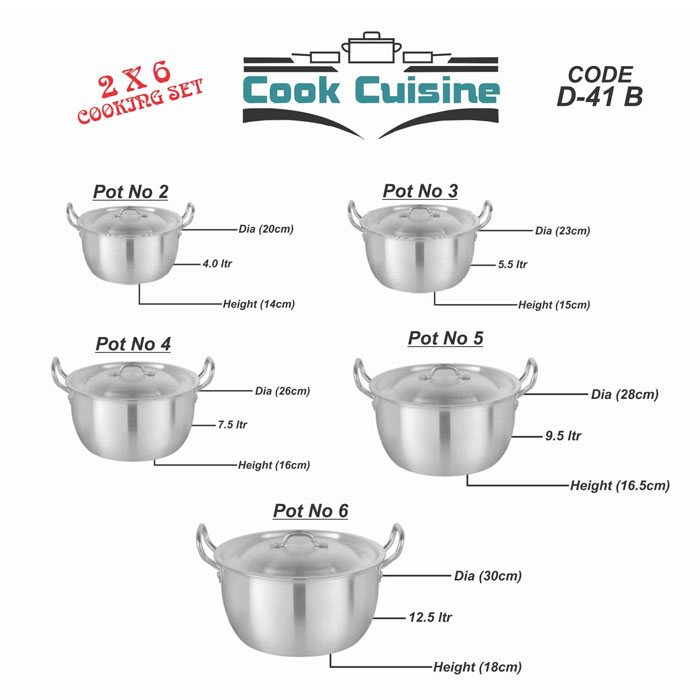 Domestic Cook Cuisine 2×6 Cooking Set 10 Pcs - D-41B