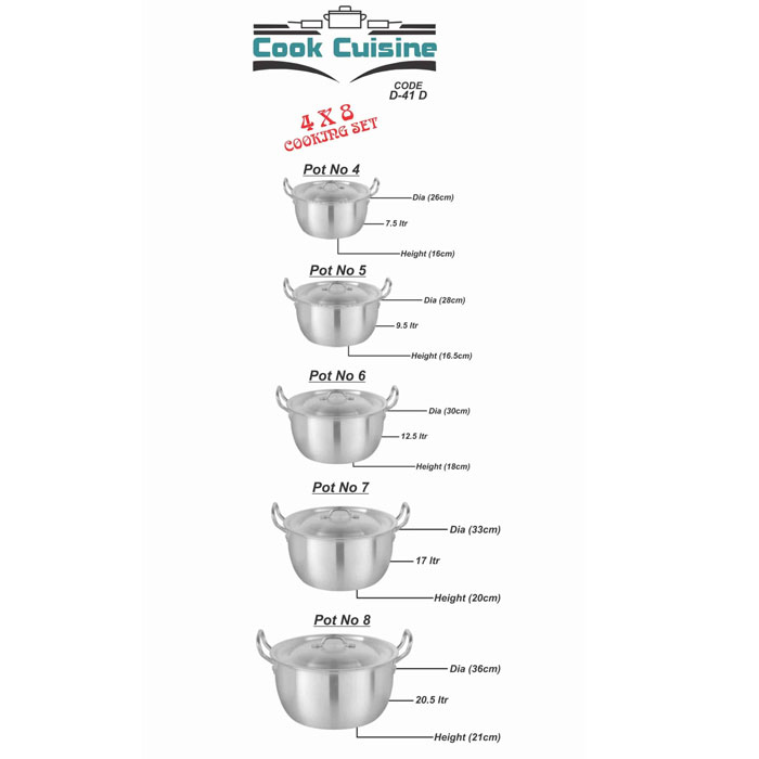Domestic Cook Cuisine 4×8 Cooking Set 10 Pcs - D-41D 4 Domestic Cook Cuisine 4×8 Cooking Set 10 Pcs - D-41D