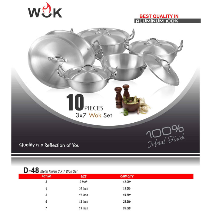 Domestic Metal Finish 3 X 7 Wok Set 10 Pcs - D-48 4 Domestic Metal Finish 3 X 7 Wok Set 10 Pcs - D-48