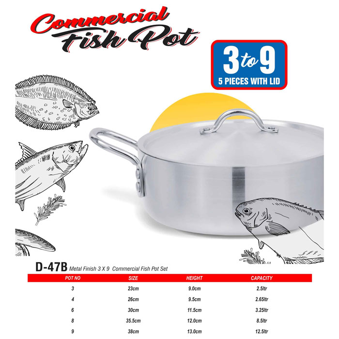 Domestic Metal Finish 3 X 9 Commercial Fish Pot Set - D-47B