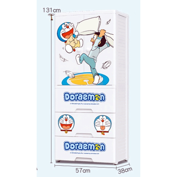 Doremon Bedroom Double Door Style Plastic Clothes Cupboard Wardrobe For Baby