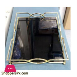 Elegant Zig Mirror Tray Golden  - YB0002