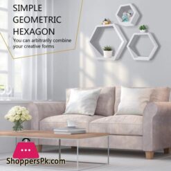 Hexagonal Shelves 3Pcs Wall Mounted Shelf Floating Shelves Wood Storage Rack Display For Home Bedroom Kids Room Decor White