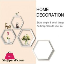 Hexagonal Shelves 3Pcs Wall Mounted Shelf Floating Shelves Wood Storage Rack Display For Home Bedroom Kids Room Decor White
