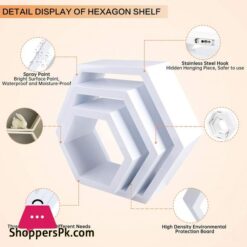 Hexagonal Shelves 3Pcs Wall Mounted Shelf Floating Shelves Wood Storage Rack Display For Home Bedroom Kids Room Decor White