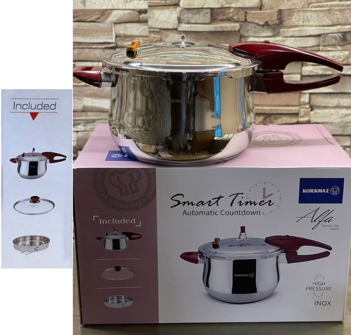 Korkmaz Stainless Steel Smart Timer Pressure Cooker 6-Liter Turkey Made