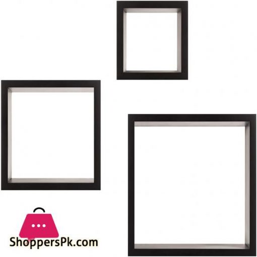 Pinnacle Frames and Accents Black Floating Square Wall Shelves Nested Cubes Set of 3 9 by 9 3