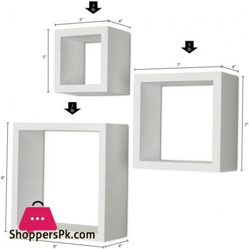 Ballucci Square Cube Floating Wall Shelf Set of 3 White