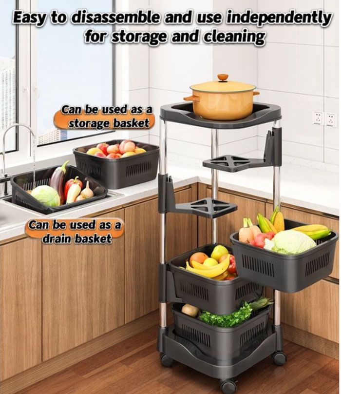 Stainless Steel With Plastic Rotating Rack Vegetable Basket Kitchen Organizer Storage Rack