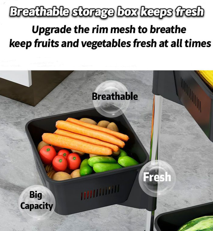 Stainless Steel With Plastic Rotating Rack Vegetable Basket Kitchen Organizer Storage Rack