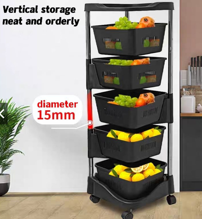 Stainless Steel With Plastic Rotating Rack Vegetable Basket Kitchen Organizer Storage Rack