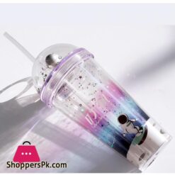 420Ml Double Straw Cup Creative Gift Astronaut Plastic Cup Children Cute Colorful Water Cup Coffee Milk Cup Roaming Space Style