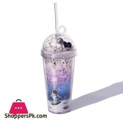 420Ml Double Straw Cup Creative Gift Astronaut Plastic Cup Children Cute Colorful Water Cup Coffee Milk Cup Roaming Space Style