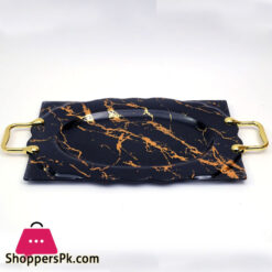 Stylish Glass Serving Try With Golden Handle