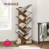 Vasagle Tree Bookshelf 8 Tier Floor Standing Bookcase With Wooden Shelves For Living Room Home Office Rustic Brown Ulbc11Bx