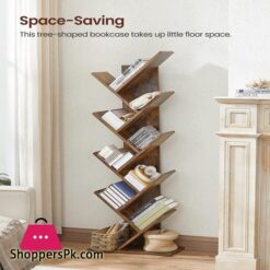 Vasagle Tree Bookshelf 8 Tier Floor Standing Bookcase With Wooden Shelves For Living Room Home Office Rustic Brown Ulbc11Bx